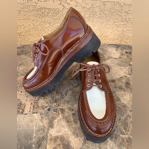 The Office of Angela Scott Miss Lucy Brown & White Platform Wingtip Loafers